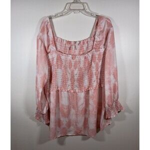 Cato Est 1946 Smocked Babydoll Pink White Square Neck Top Plus Size 26/28W
